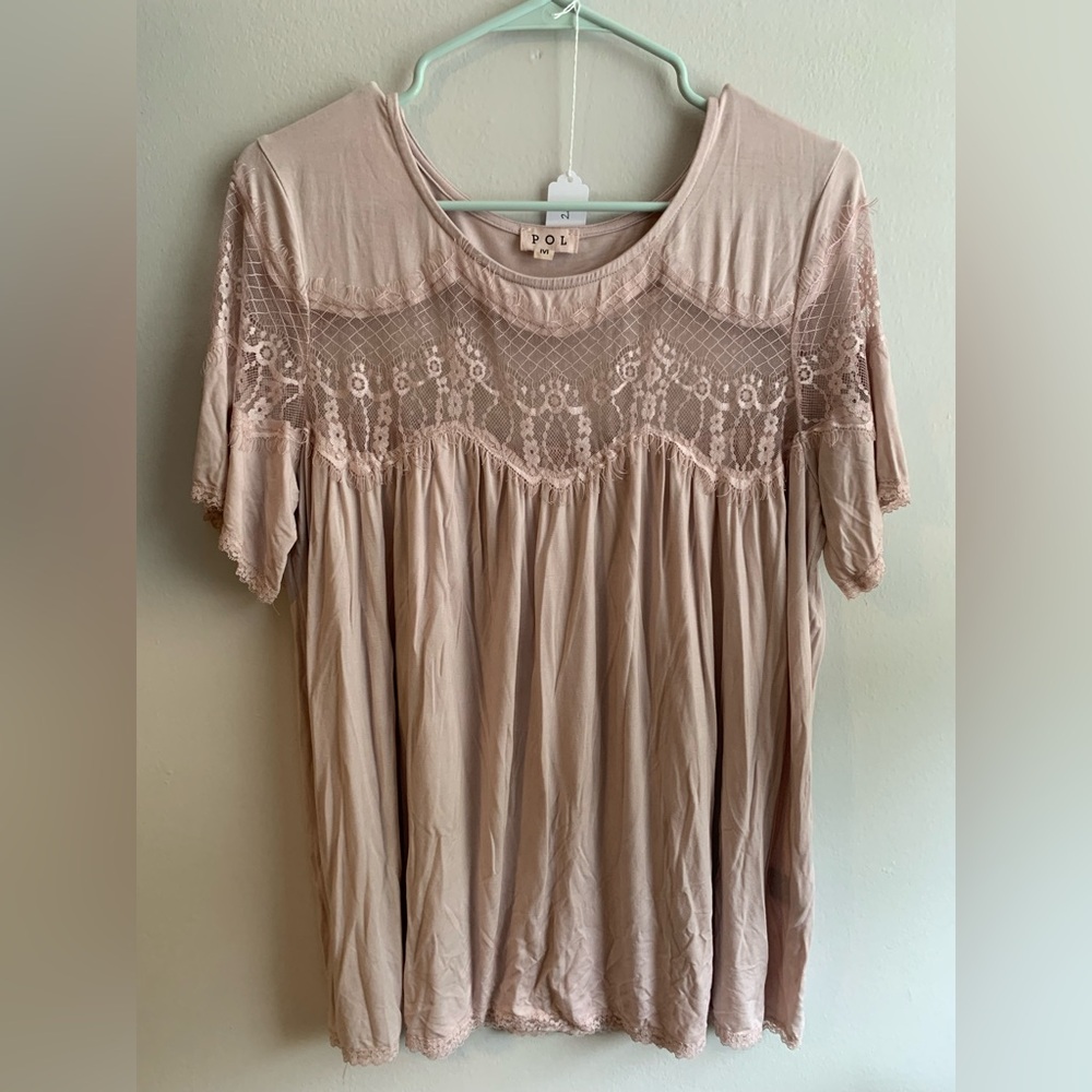 14. NWOT POL Women's Blouse with Lace Detail - Blush